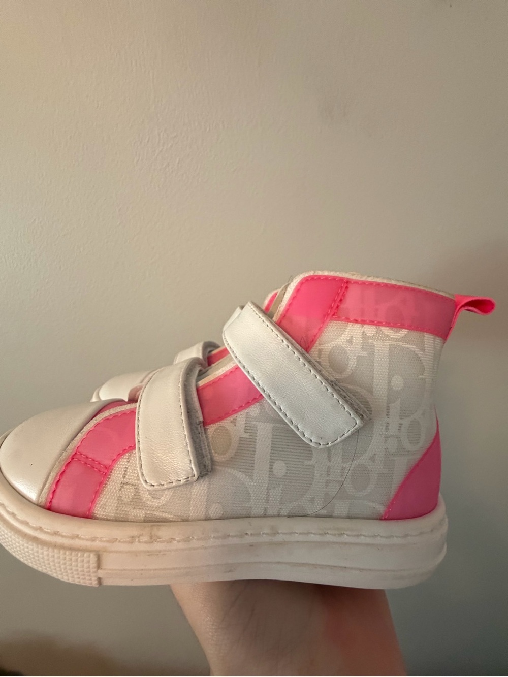 Dior Pink and White Kids High-Top Sneaker